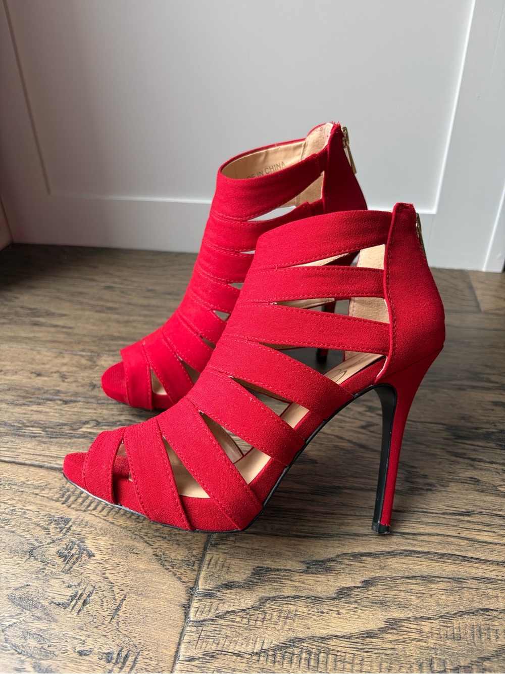 Red Strappy Peep Toe High Heel Sandals - US 6.5